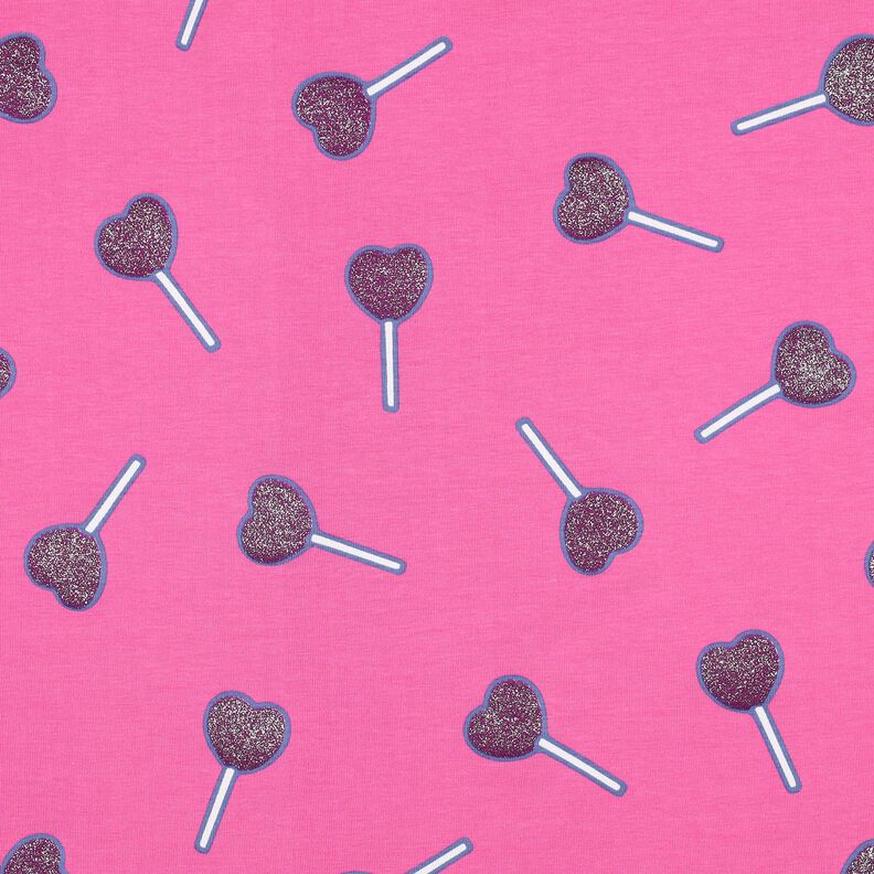Katoenjersey Glitter hart lolly's | Poppy Fabrics – pink, image number 1