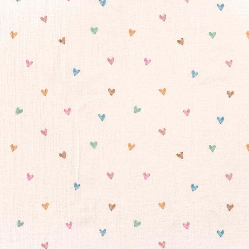 Mousseline/dubbel gehaakte stoffen kleurrijke harten Digitaal printen – wit,  image number 1