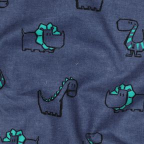 Katoenflanel Brutale dinosaurussen | Poppy Fabrics – jeansblauw/smaragdgroen, 