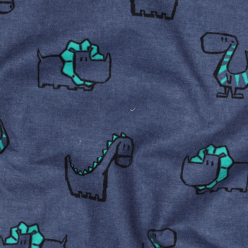 Katoenflanel Brutale dinosaurussen | Poppy Fabrics – jeansblauw/smaragdgroen,  image number 2