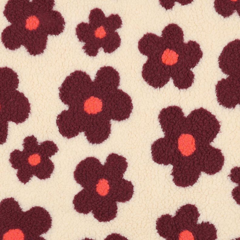 Teddy pluche Bloemen | Poppy Fabrics – cashew/bordeauxrood,  image number 1