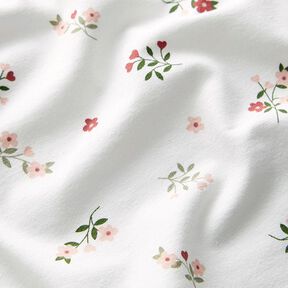 Katoenjersey Bloemen en harten – ecru, 