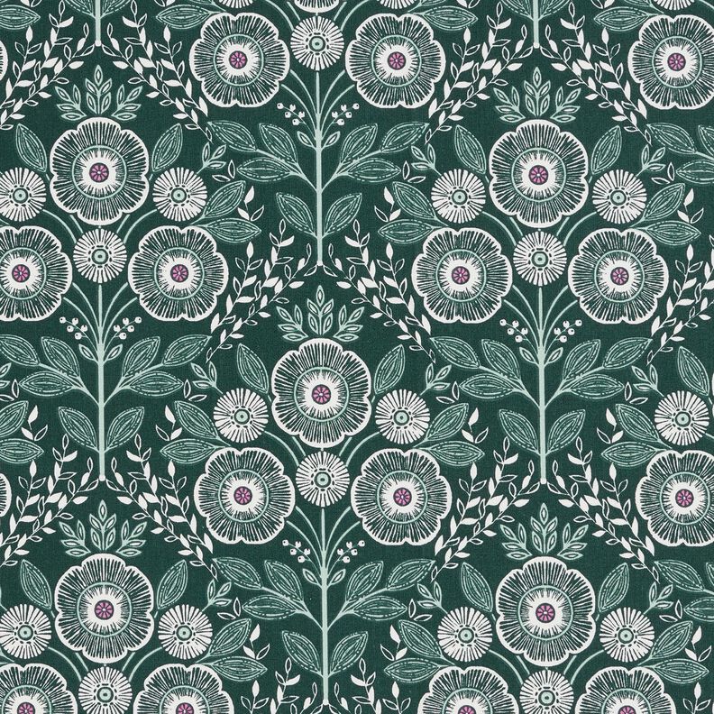 Katoenen stof Cretonne Bloemenranken – blauwe spar/ivoor, image number 1
