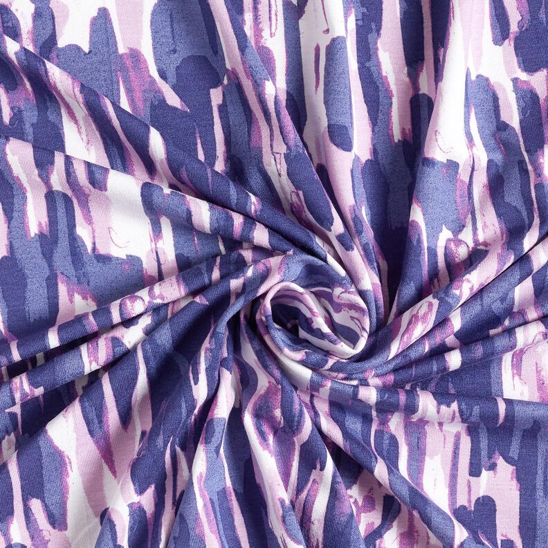 Viscosejersey Penseelstreken – wit/blauwlila, image number 3