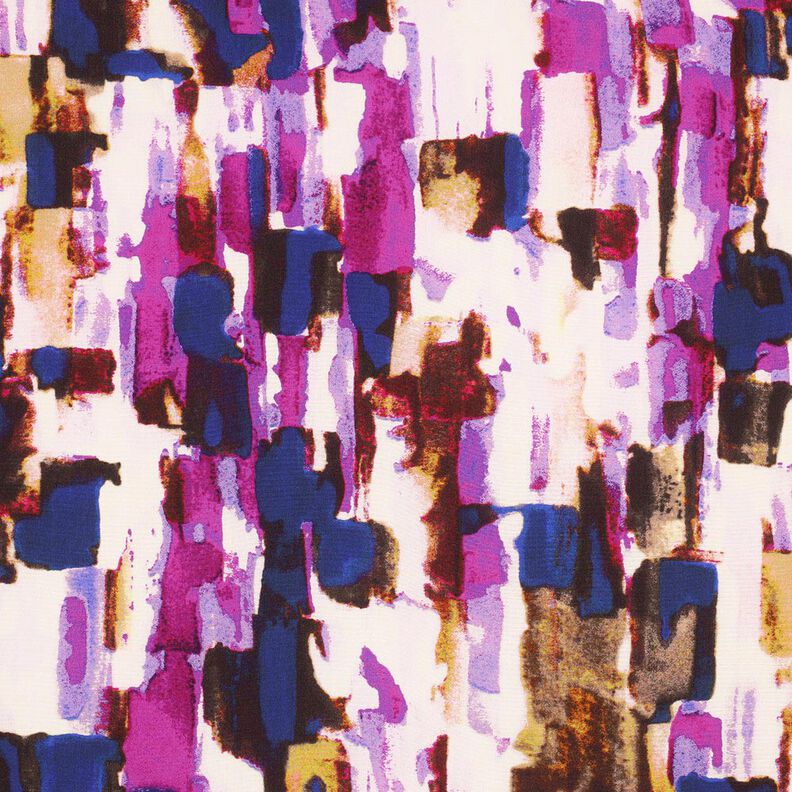 Viscosestof abstracte penseelstreken digitale print – druif/indigo, image number 1
