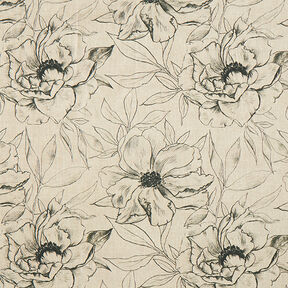 Decostof Half panama getekende bloemen – anemoon/zwart, 