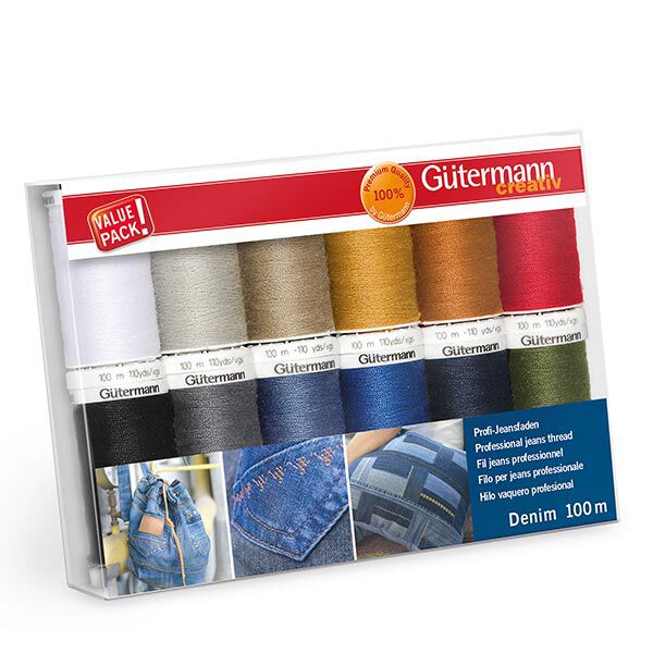 Naaigarenset denim [ 100m | 12 Stuk ] | Gütermann creativ – kleurenmix,  image number 1