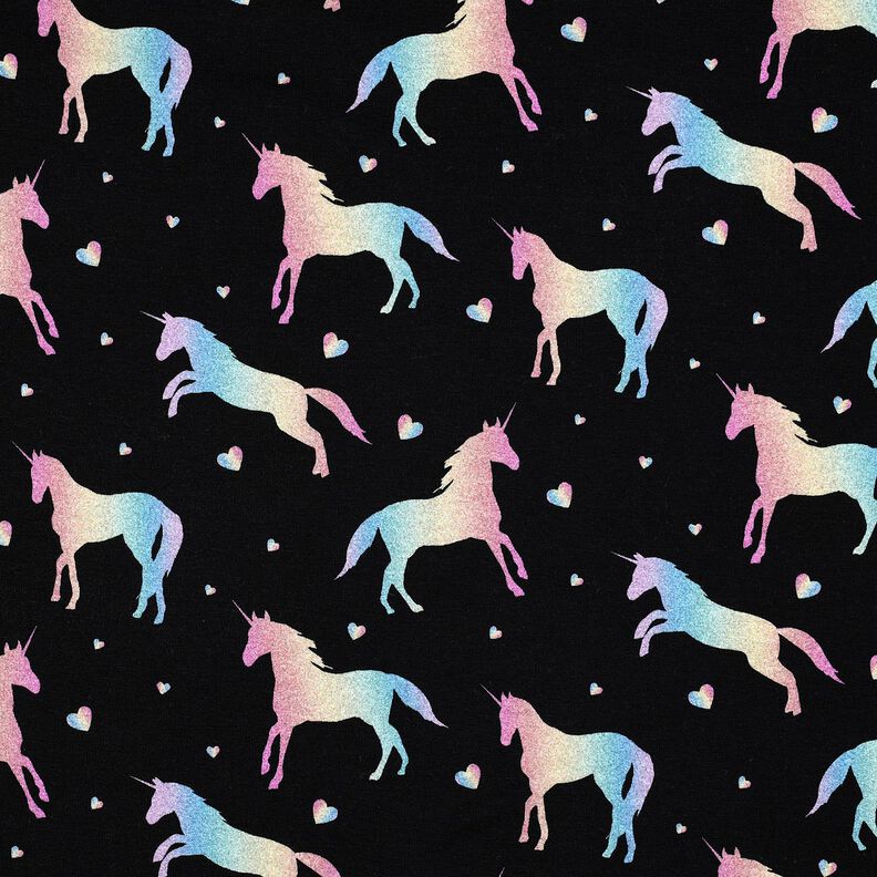Katoenjersey Regenboog eenhoorns Digitaal printen | Poppy Fabrics – zwart, image number 1