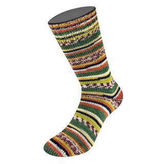 LANDLUST Sockenwolle „Bunte Bänder“, 100g | Lana Grossa – donkergroen/natuur, 