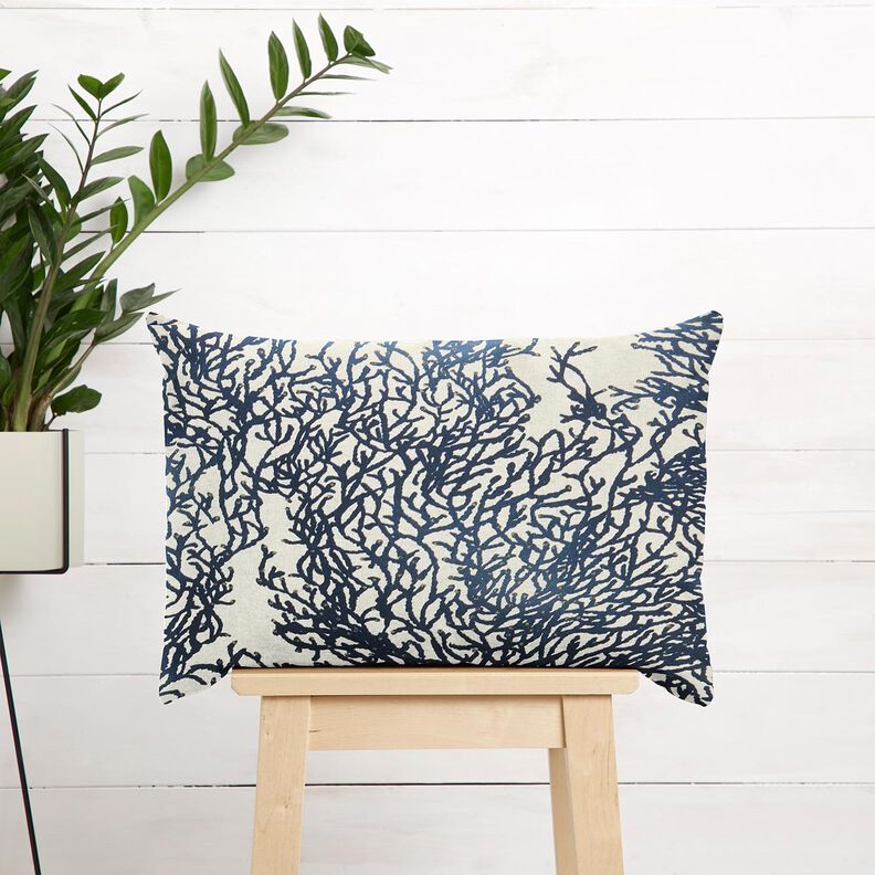 Decostof Half panama fijne koralen – marineblauw/natuur,  image number 7