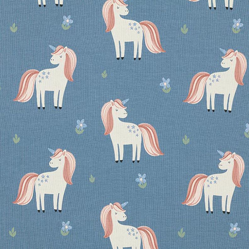 Katoenjersey lieve glittereenhoorns – blauwgrijs,  image number 1