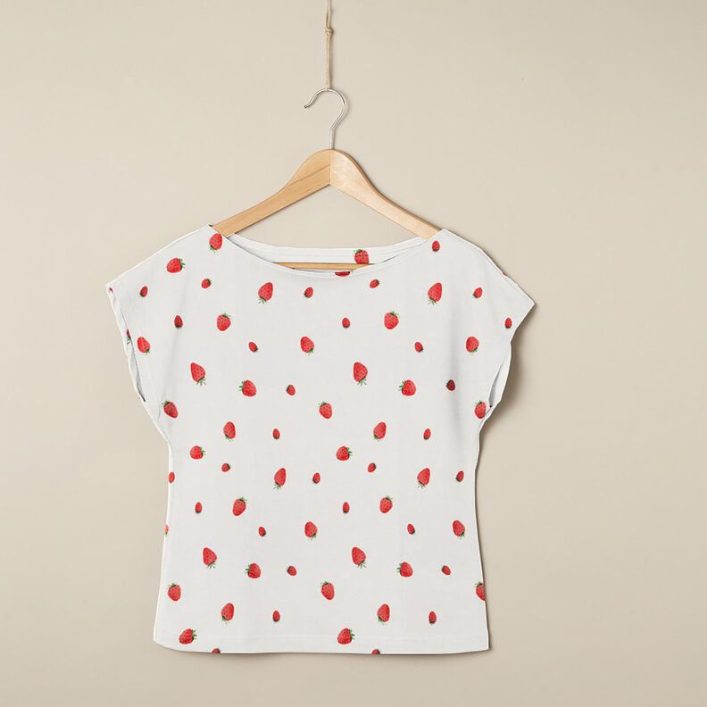 GOTS Katoenjersey Aquarel aardbeien Digitaal printen – ivoor,  image number 5
