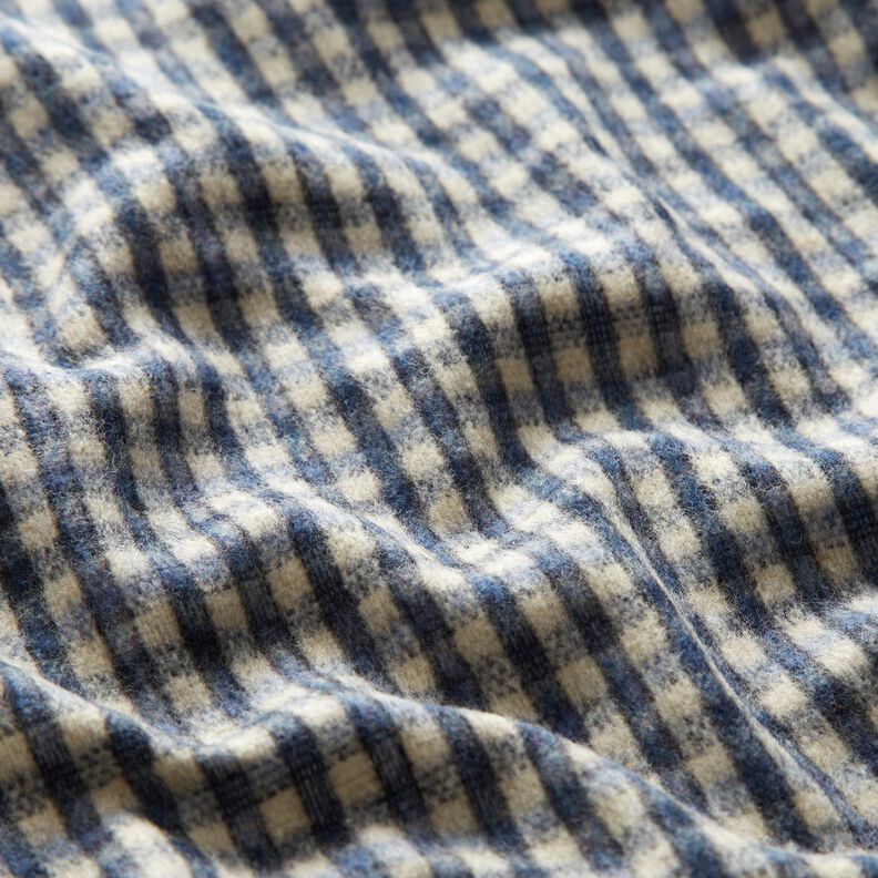 Mantelstof wolmix kleine ruit – beige/blauw, image number 2