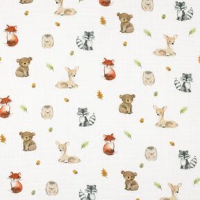 Mousseline/dubbel gehaakte stoffen Bosdieren Digitaal printen | Poppy Fabrics – wit/terracotta, 