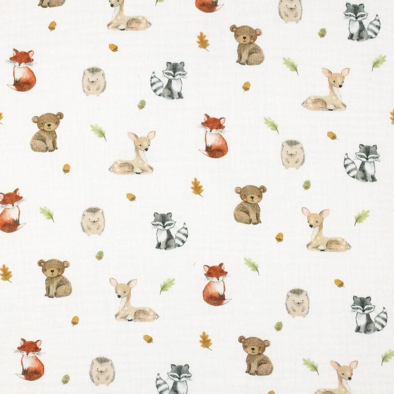 Mousseline/dubbel gehaakte stoffen Bosdieren Digitaal printen | Poppy Fabrics – wit/terracotta,  image number 1