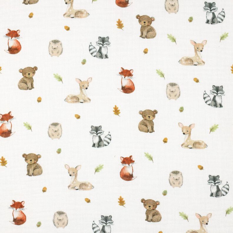 Mousseline/dubbel gehaakte stoffen Bosdieren Digitaal printen | Poppy Fabrics – wit/terracotta, image number 1
