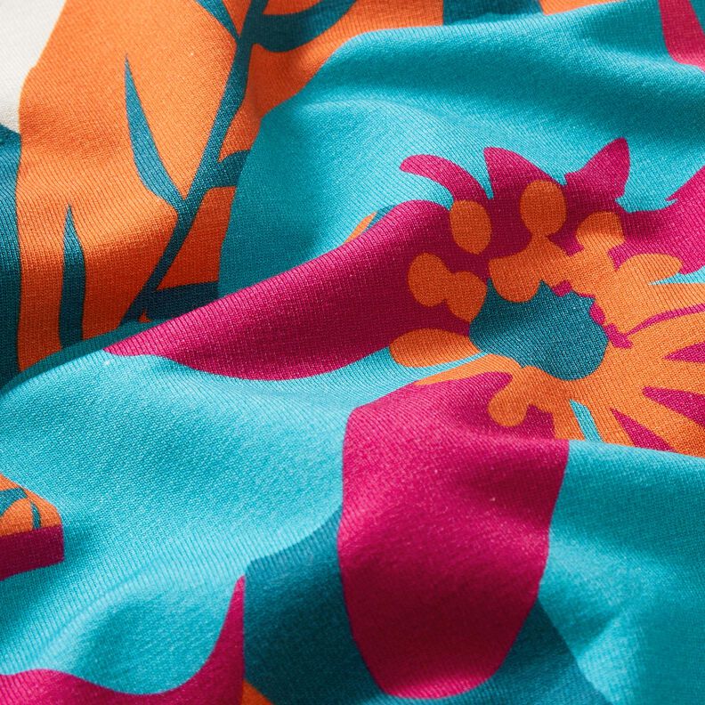 French Terry sommersweat Grote bloemen – petroleum,  image number 6