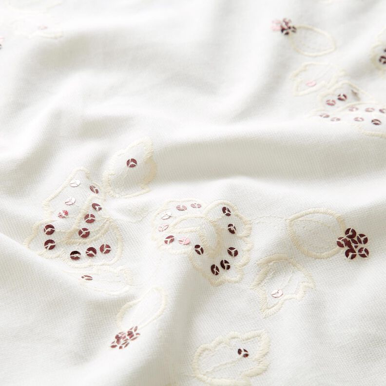 Fijne corduroy borduursels en paillettenbloemen – creme,  image number 2