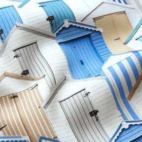 Outdoorstof Canvas Strandhuizen – blauw/wit, 