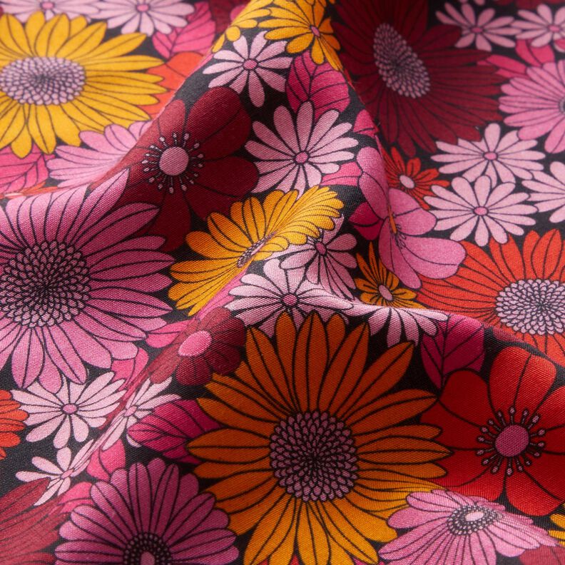 Viscosestof Zomerbloemen – vuurrood/zwart,  image number 2