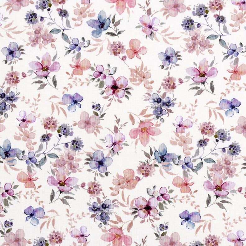 GOTS Katoenjersey Aquarel bloemen Digitaal printen – ecru/pastelviolet,  image number 1