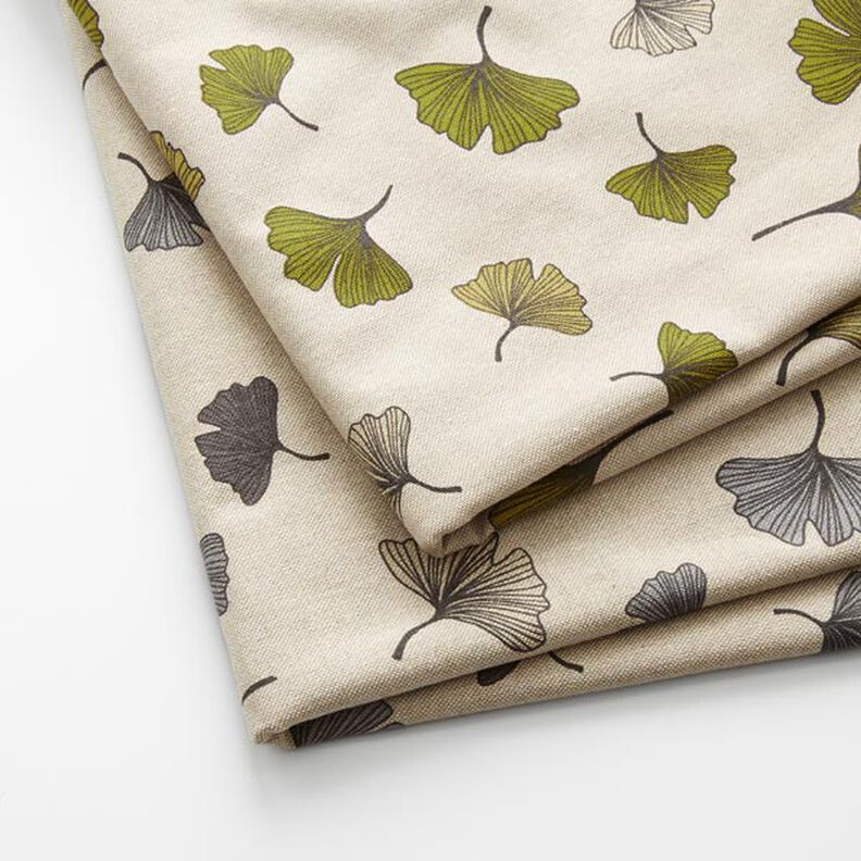 Decostof half panama Ginkgo bladeren – grijs/natuur, image number 3