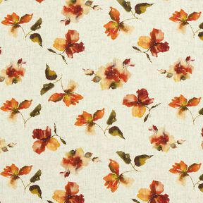 Viscose-linnen-mix Aquarel bloemen – natuur/terracotta, 