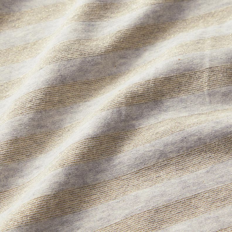 Katoenjersey melange glitterstrepen – lichtgrijs/goud metallic,  image number 2