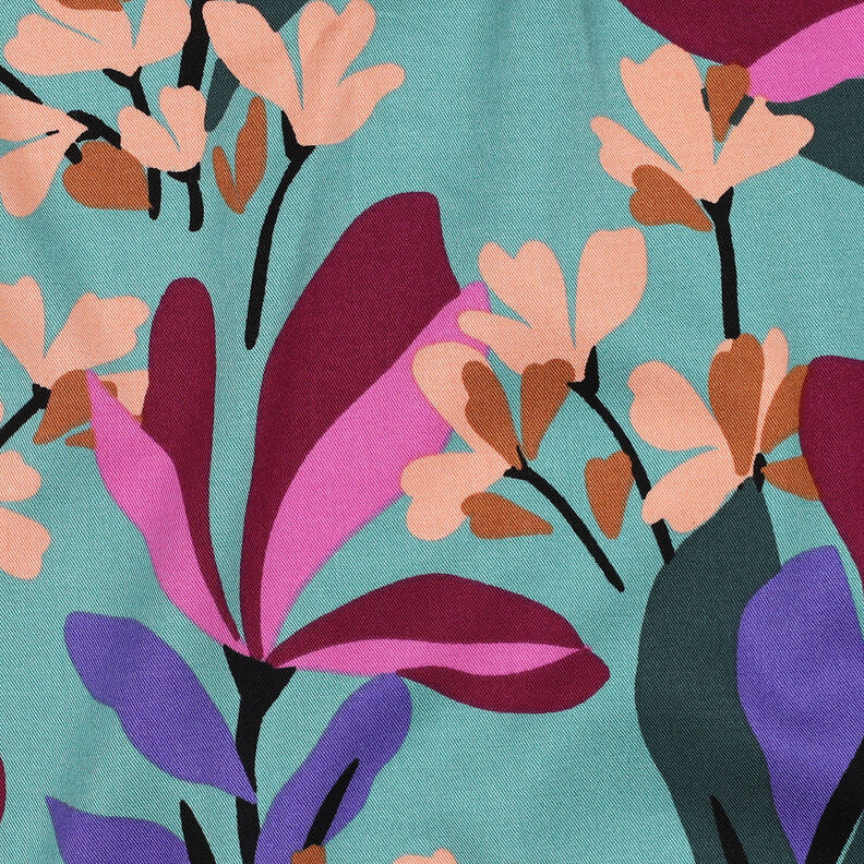 Viscosestof stretch Spring Garden | Nerida Hansen – aquablauw/bordeauxrood,  image number 2