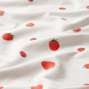 GOTS Katoenjersey Aquarel aardbeien Digitaal printen – ivoor, 