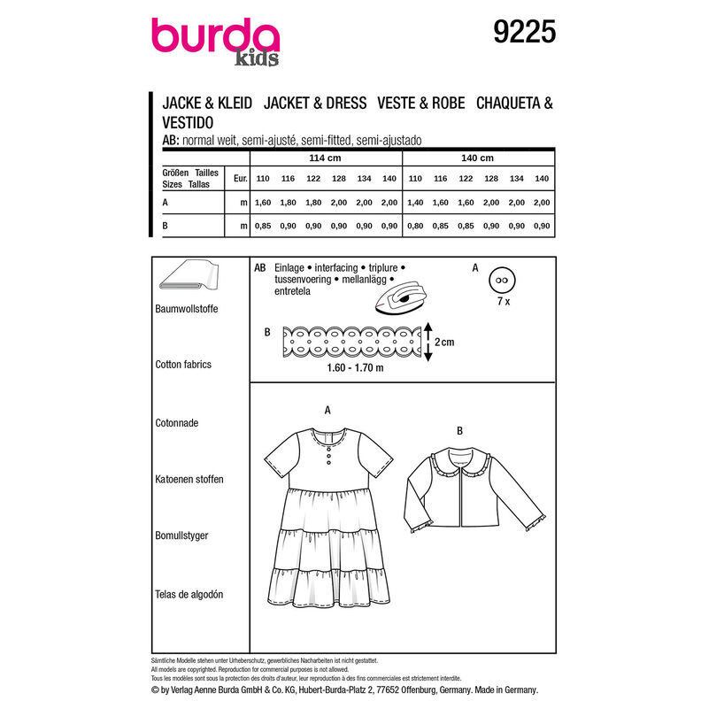 Jasje / Jurk | Burda 9225 | 110-140,  image number 9