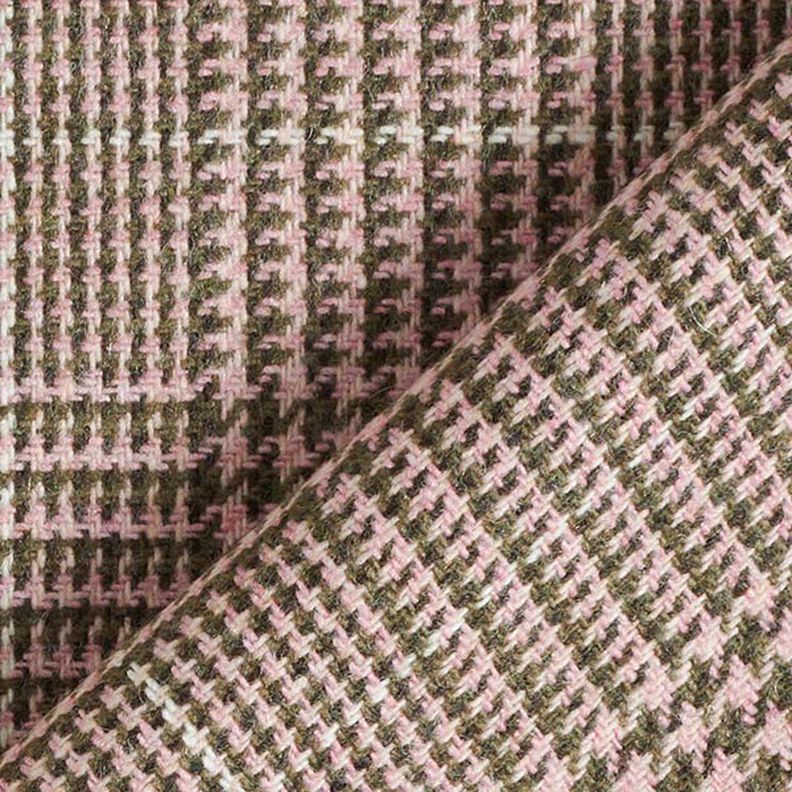 Wollen stof glencheck – roze/kaki,  image number 5