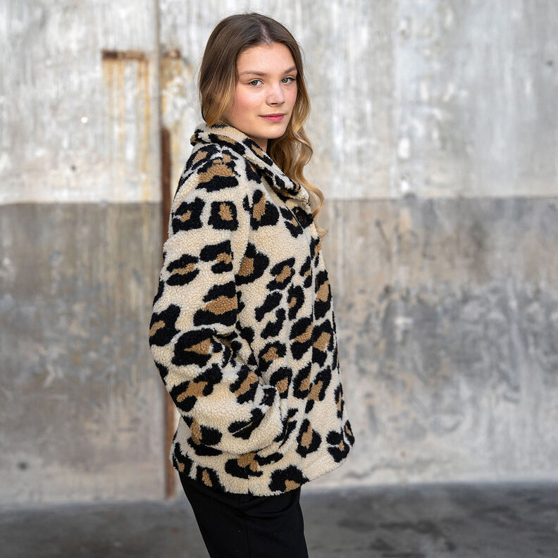 Sherpa teddybeer met luipaardprint – amandel/zwart,  image number 6