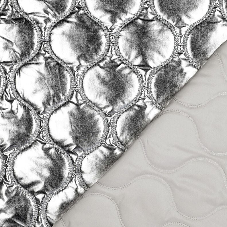 Doorgestikte stof Slingerende lijnen – zilver metallic,  image number 4