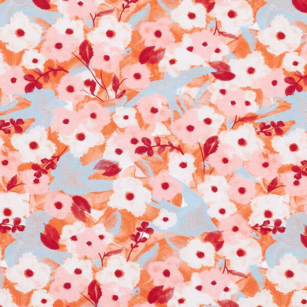 GOTS katoenjersey vogels & bloemen | Tula – roze, image number 1