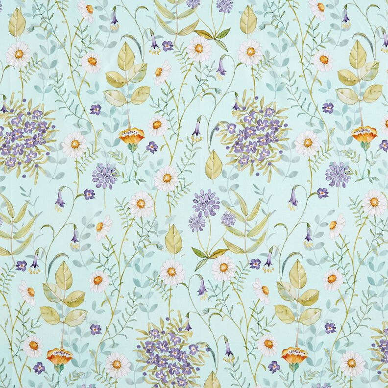 Katoenen stof Popeline Wilde bloemen – licht mint/lavendel,  image number 1
