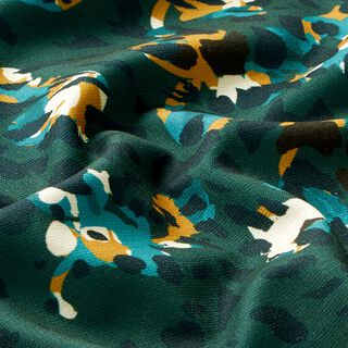 Interlockjersey luipaarden camouflage – dennengroen/currygeel, 