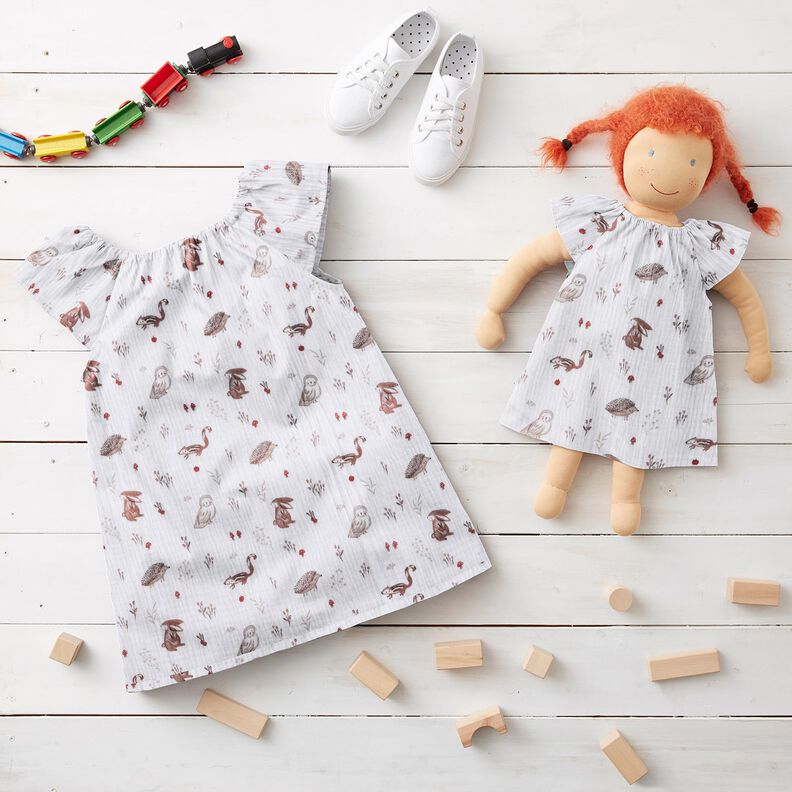 Mousseline/dubbel gehaakte stoffen Dieren in de boskap – wit,  image number 5