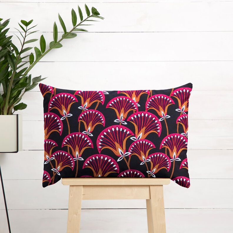 Decostof Canvas Bloemenwaaier – zwart/pink, image number 6
