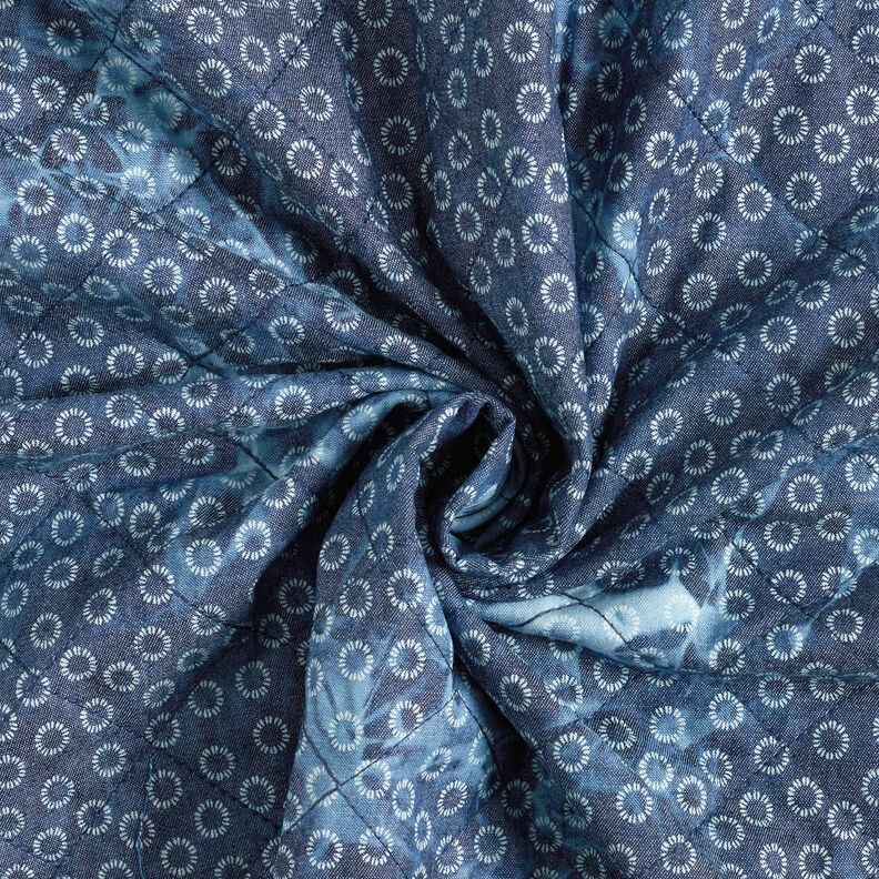 Doorgestikte stof chambray bloemen tie-dye – jeansblauw,  image number 4