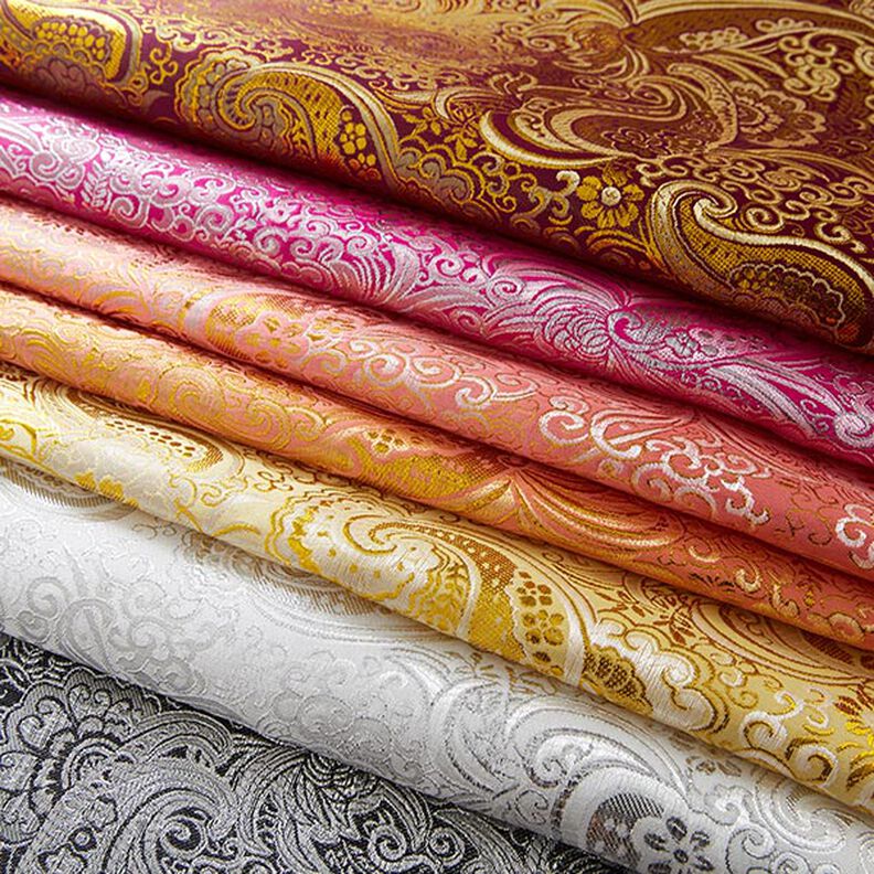 Kledingsjacquard metallic paisley – lila/goud,  image number 7