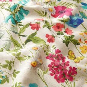 Decostof Half panama Weidebloemen – natuur/framboos, 