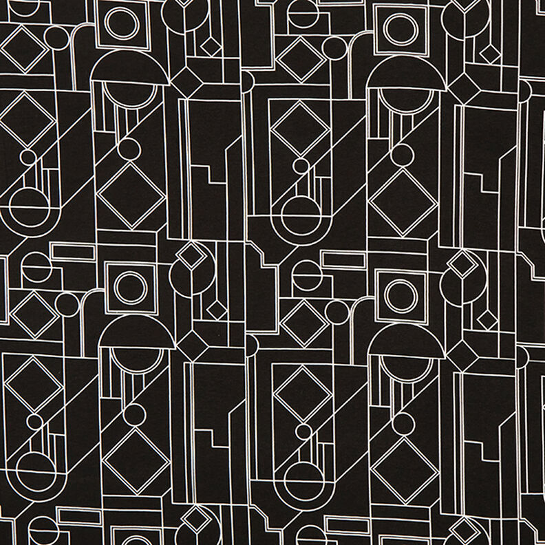 Viscosejersey geometrische vormen – zwart/wit,  image number 1