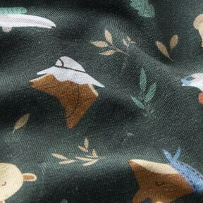 Katoenjersey Dierenkoppen in het bos  – donkergroen, 