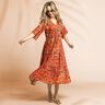 Strandkleding viscosestof pauwen en bloemen – oranje/roodbruin,  thumbnail number 5