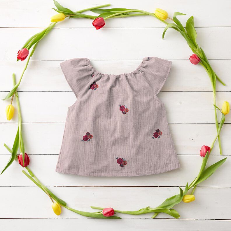 Mousseline/dubbel gehaakte stoffen opgestikte bloemen | Poppy Fabrics – licht oudroze,  image number 7