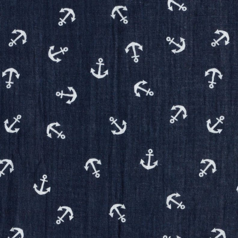 Mousseline/dubbel gehaakte stoffen Anker – marineblauw/wit, image number 1