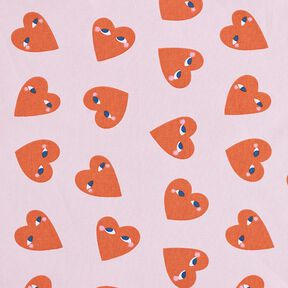 Katoenen stof Cretonne grote harten – roos/rood, 