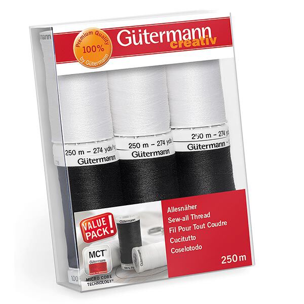 Naaigarenset allesnaaier [ 250m | 6 Stuk ] | Gütermann creativ – zwart/wit,  image number 1