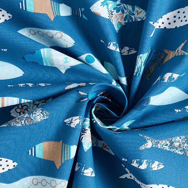 Katoenen stof Cretonne abstracte vissen – blauw, image number 3